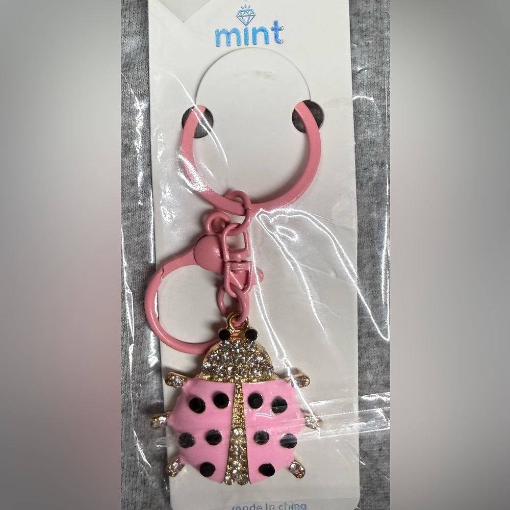 NWT Pink Ladybug Bag Charm / Keychain Rhinestone Accessory
